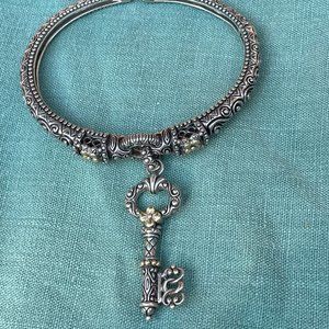 Vintage Barbara Bixby 925 Silver & 18K Gold Bangle Bracelet w key charm